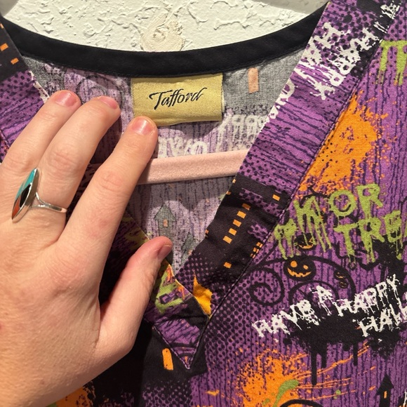 Tafford Spooky Purple and Orange Scrub Top - Picture 2 of 2